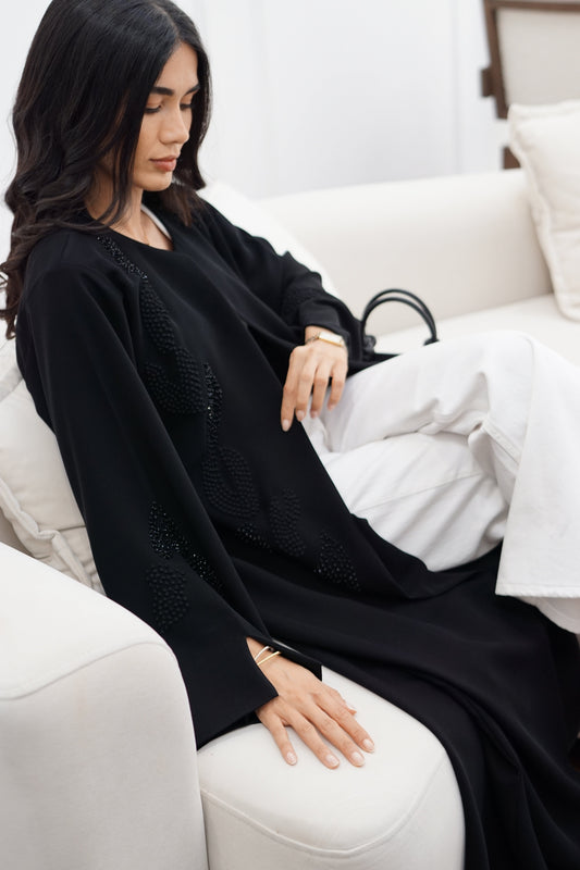 Black Structured Embellished Abaya