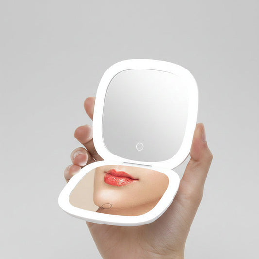 LED Handheld Makeup Mirror — Foldable Lighted Travel Mirror