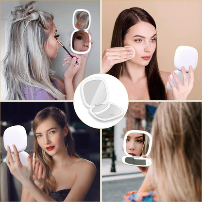 LED Handheld Makeup Mirror — Foldable Lighted Travel Mirror