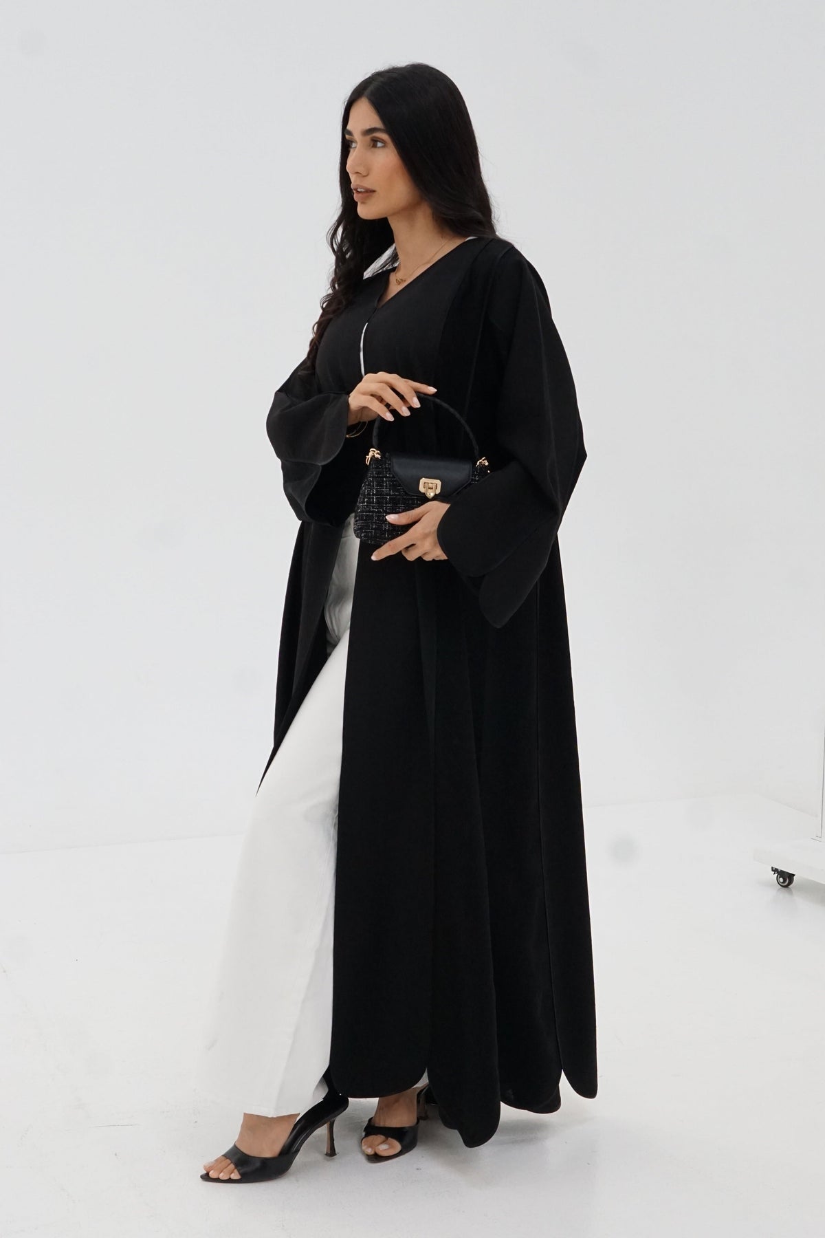 Black Textured Open-Front Abaya
