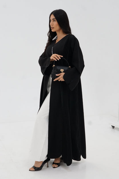 Black Textured Open-Front Abaya