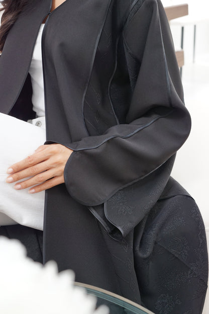 Black Textured Open-Front Abaya