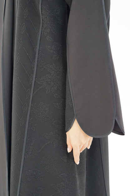 Black Textured Open-Front Abaya