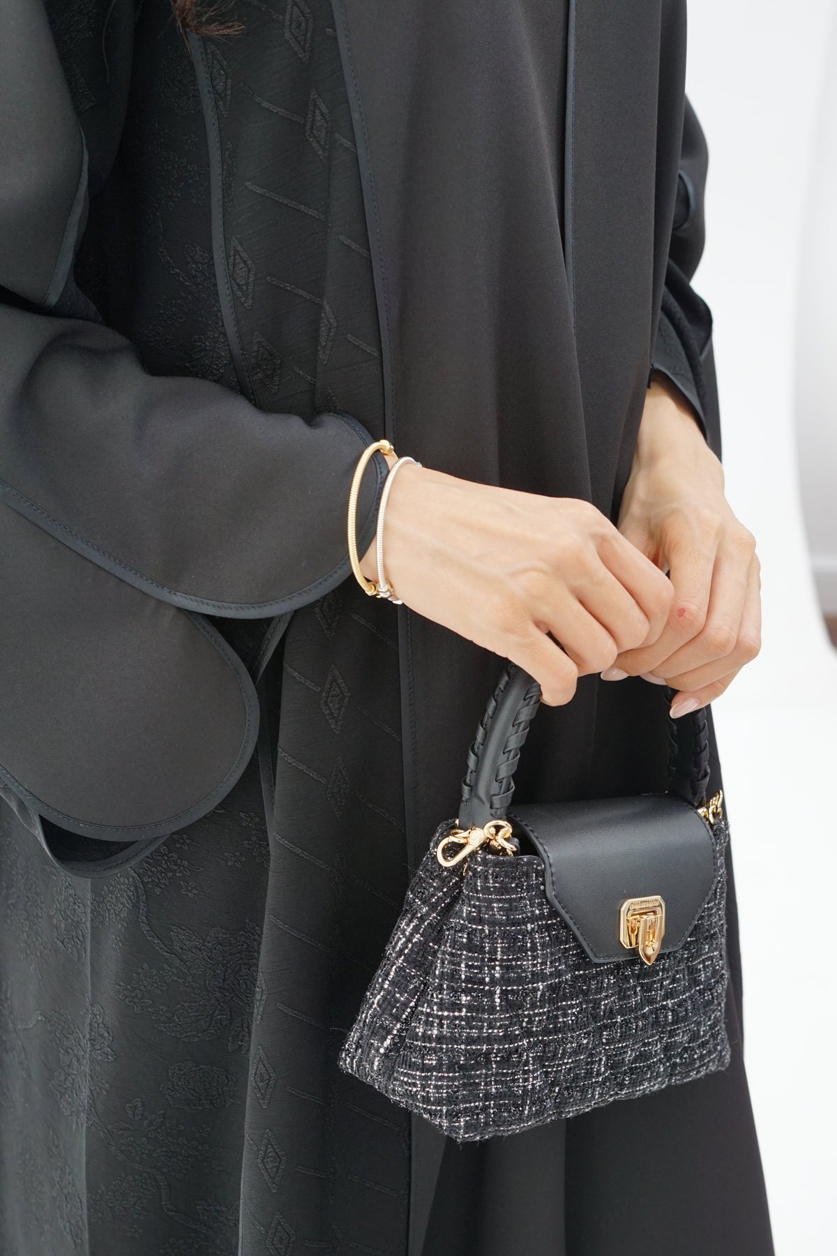 Black Textured Open-Front Abaya