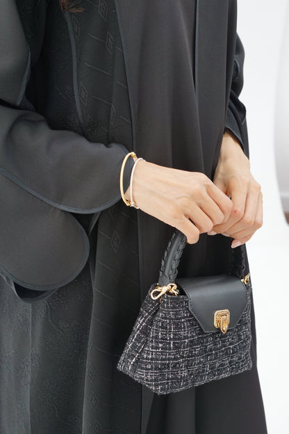 Black Textured Open-Front Abaya