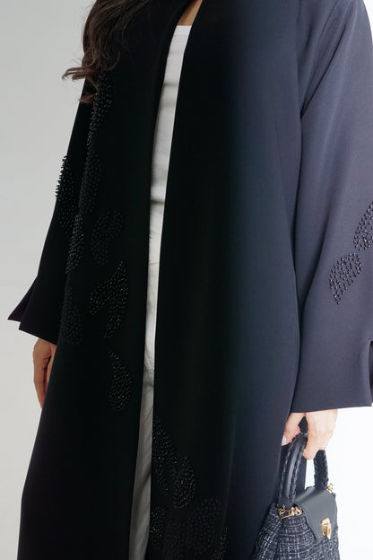 Black Structured Embellished Abaya