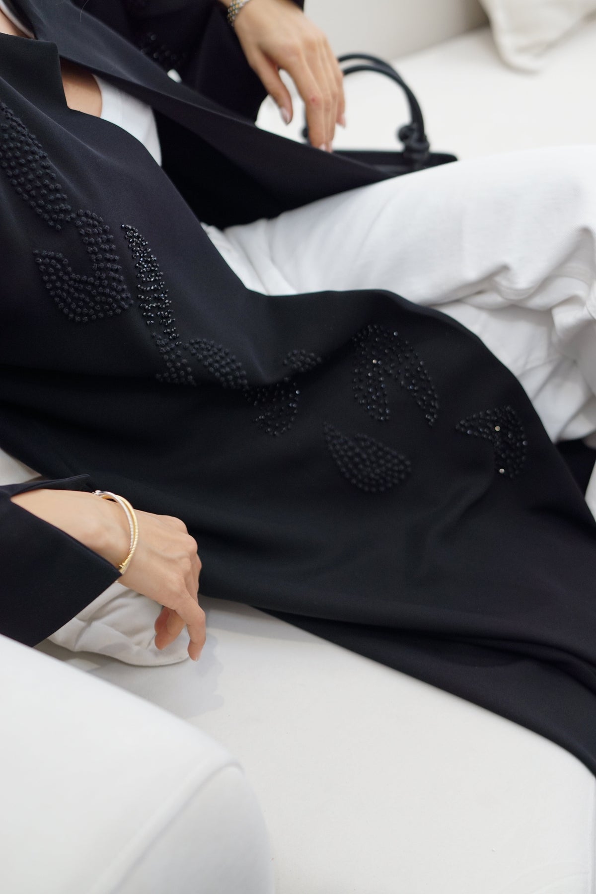 Black Structured Embellished Abaya