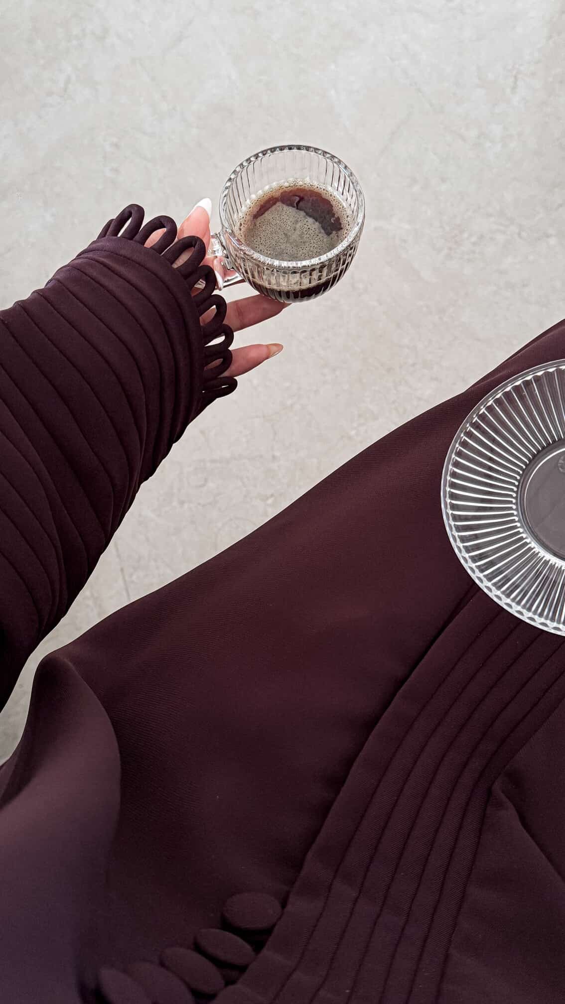 Burgundy Pleated Open-Front Abaya