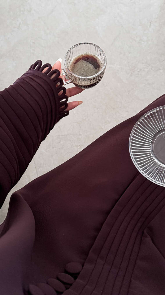 Burgundy Pleated Open-Front Abaya