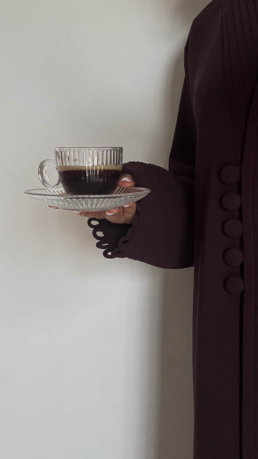 Burgundy Pleated Open-Front Abaya