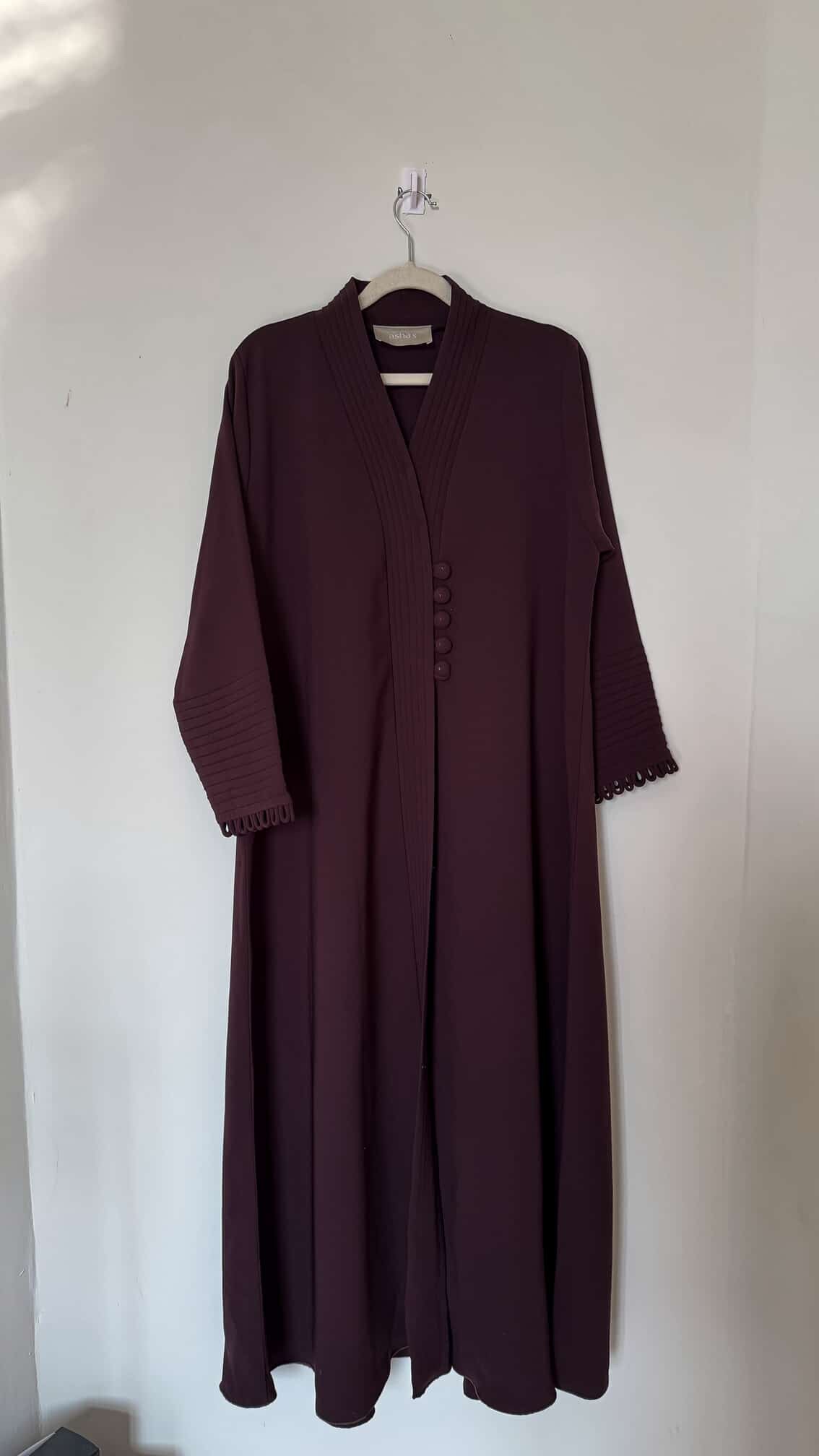 Burgundy Pleated Open-Front Abaya