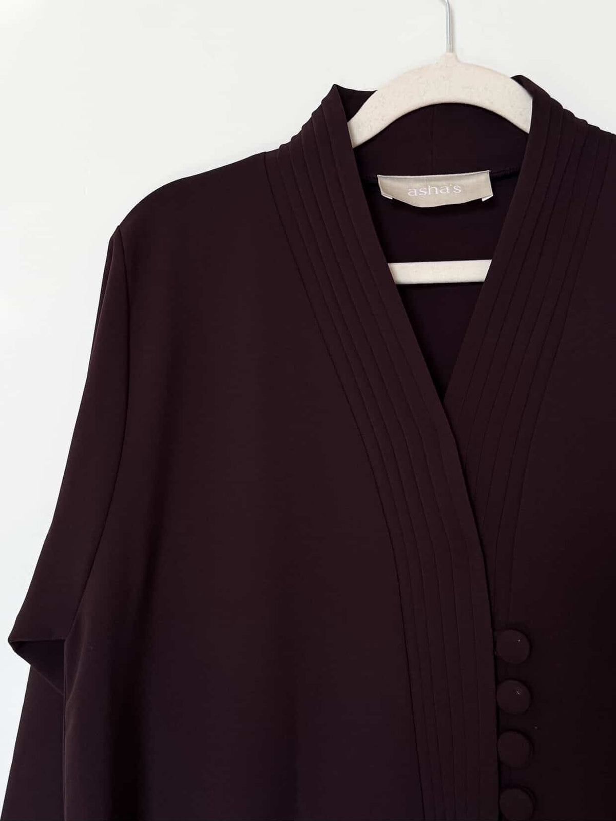Burgundy Pleated Open-Front Abaya