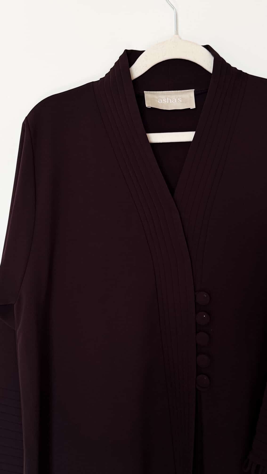 Burgundy Pleated Open-Front Abaya