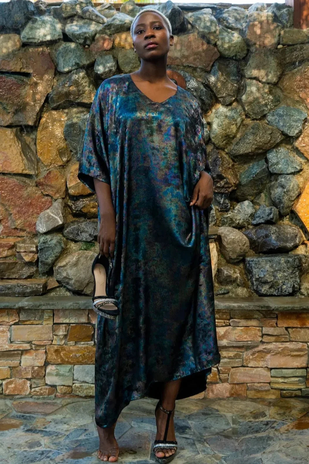 Shadow Of Sequin Shimmer Long Kaftan Dress - Rainbow Black Party Dress