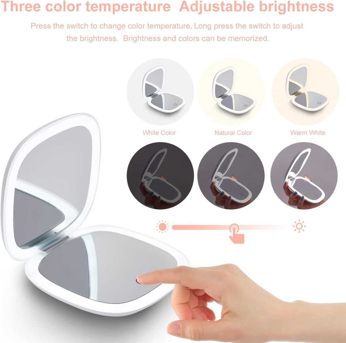 LED Handheld Makeup Mirror — Foldable Lighted Travel Mirror