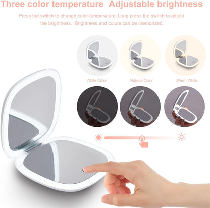 LED Handheld Makeup Mirror — Foldable Lighted Travel Mirror