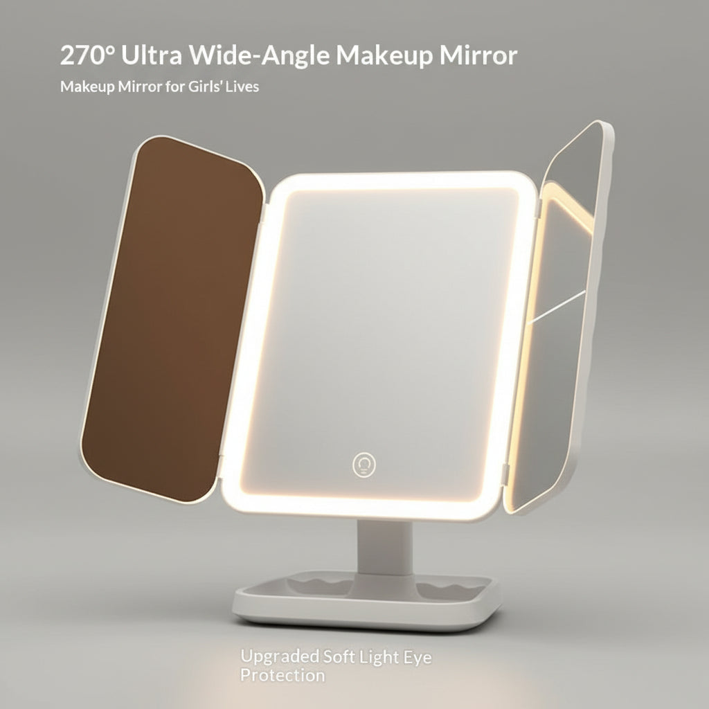 LED Desktop Makeup Mirror — Foldable Lighted Vanity Mirror