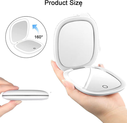 LED Handheld Makeup Mirror — Foldable Lighted Travel Mirror
