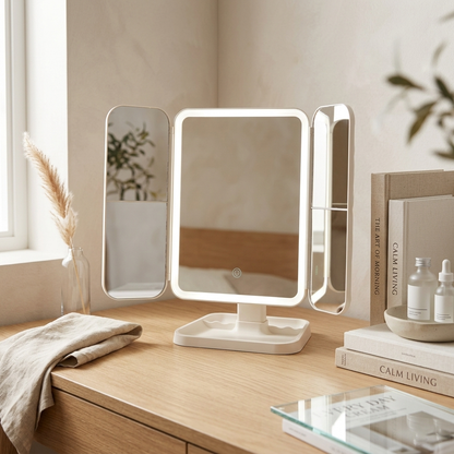 LED Desktop Makeup Mirror — Foldable Lighted Vanity Mirror